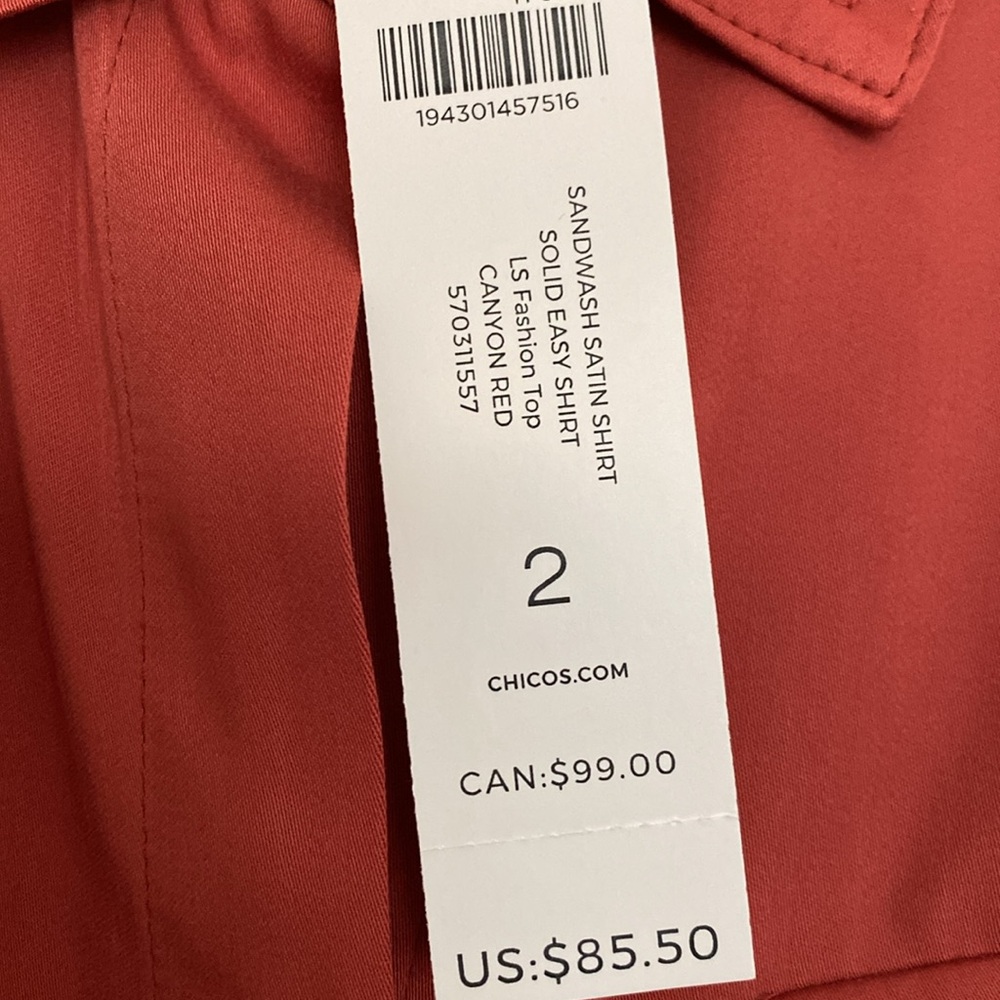 NWT Beautiful Sandwash Satin Chicos Shirt - Chico’s size 2 - Picture 2 of 4